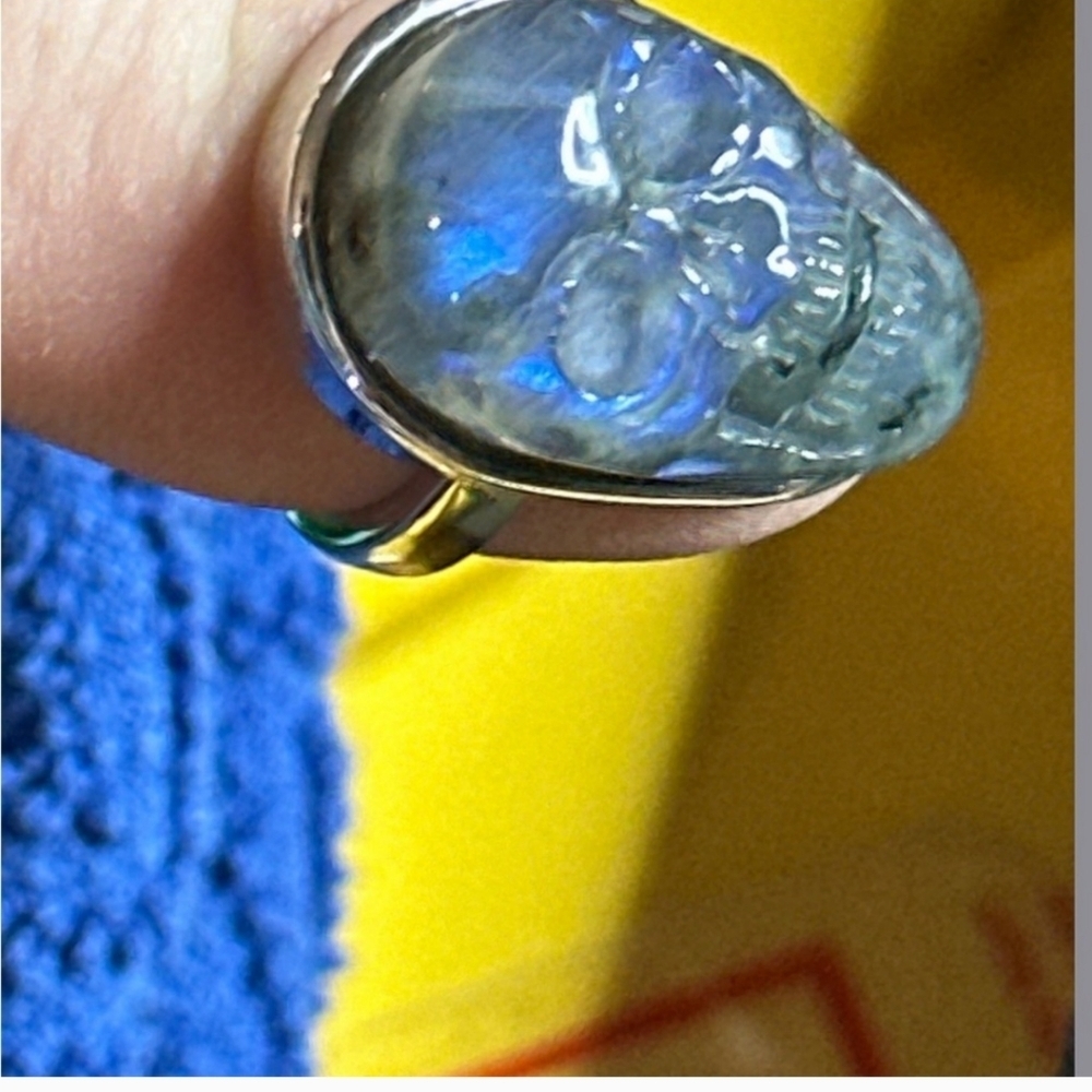 925 Labradorite Skull 💀 Ring size 7 1/2 adjustable - Picture 2 of 10